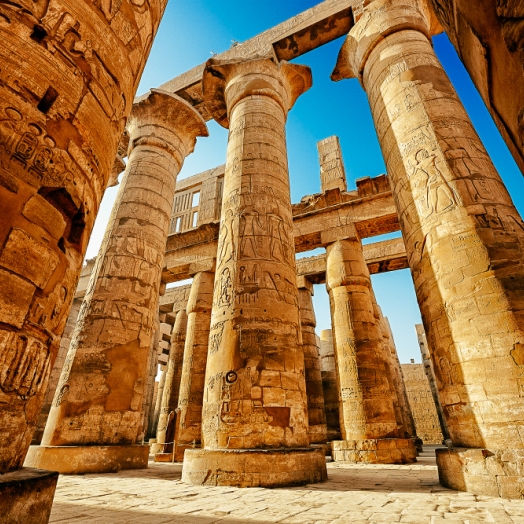 Säulen der großen Hypostylhalle im Karnak-Tempel in Luxor; Copyright Juergen Ritterbach
